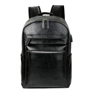 VBIGER Mens Black Faux Leather USB Charging Port Backpack Commuter Bag